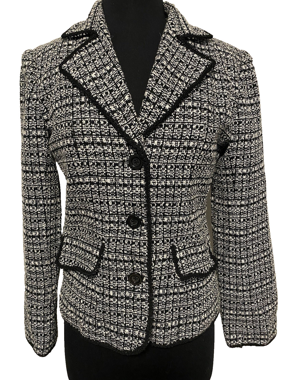 Dalia Womens Blazer Size 6 Office Tweed Black White Old Money Corporate Business